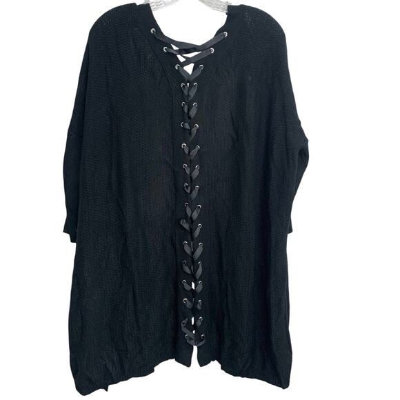 Democracy Womens Large Cardigan Lace Up Back Black Sweater Open Front Goth Core - Picture 2 of 9